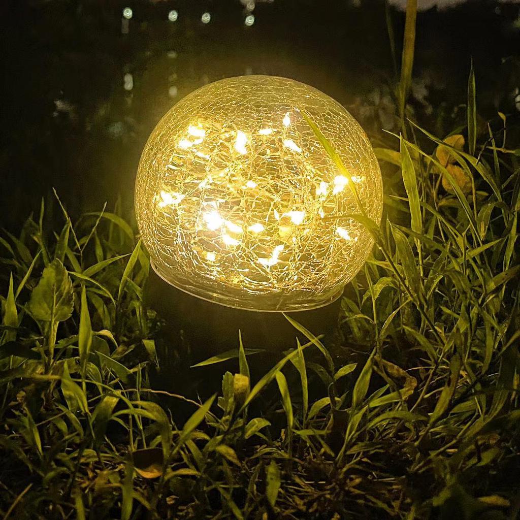 Solar Crackle Glass Stake Light - Outdoor Hanging Courtyard Decoration, Creative Mason Jar Light for Christmas