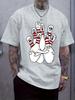 Black T-shirt with Cartoon Bowling Pins & Cigarette Graphic - Casual Crew Neck
