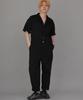 Seinteukeulu Center Button & Zip Tapered Short Sleeve Jumpsuit Cbz-513 Black