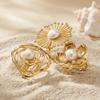Exquisite Shell Bead Sunflower Stainless Steel Open Ring Set - High-End Hand Jewelry