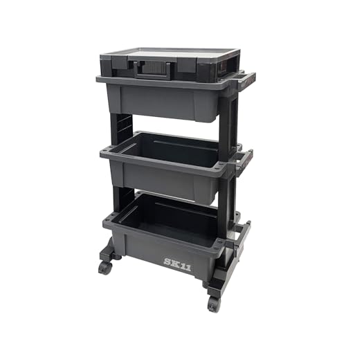 SK11 Tool Cart & Parts Storage Set, 3-Tier, Box-Type, 30kg Load Capacity, Compact, Dimensions: W490 x D295 x H785mm, with Casters, Made in Japan, STW-