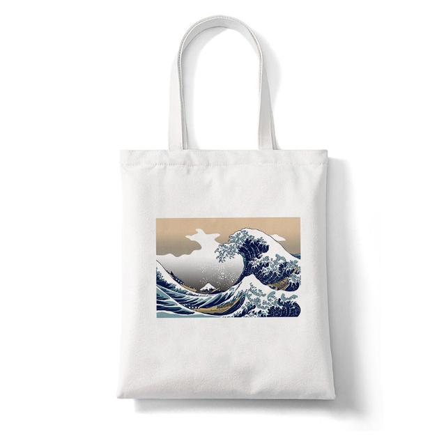 Women Shopper The Great Wave Kanagawa Printed Tote Bag High Capacity Harajuku Handbag Girl Shoulder Shopping Bag Lady Canvas Bag