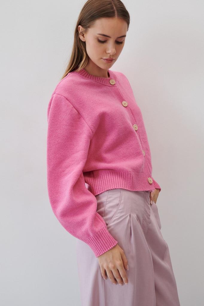 Woolen buttoned cardigan pink /