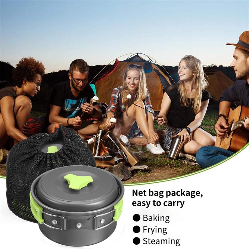 Kit da Campeggio Portatile da 14 Pezzi Set da Cucina da Esterno in Alluminio per Viaggi Escursionismo Picnic Barbecue Attrezzatura da Tavola