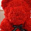 9.8in Artificial Cute Bear Rose Flower for Wedding Anniversary Including Transparent Gift Box Red