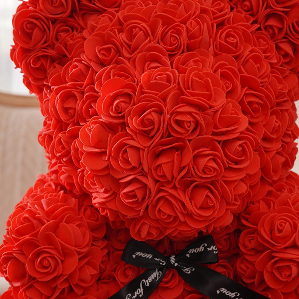 9.8in Artificial Cute Bear Rose Flower for Wedding Anniversary Including Transparent Gift Box Red