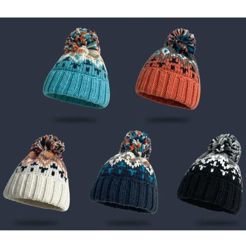Fashion Cute Print Embroidery Beanies Hats for Women Men Winter Warm Pompom Baggy Knit Hat Bonnet Caps