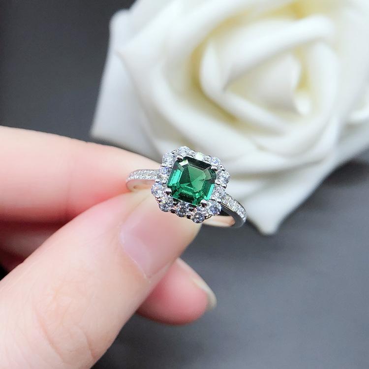 Emerald Simple Pave Setting Gift 1 Carat Moissanite PT950 Platinum Ring Women - Emerald for Elegance, Exquisite Pave