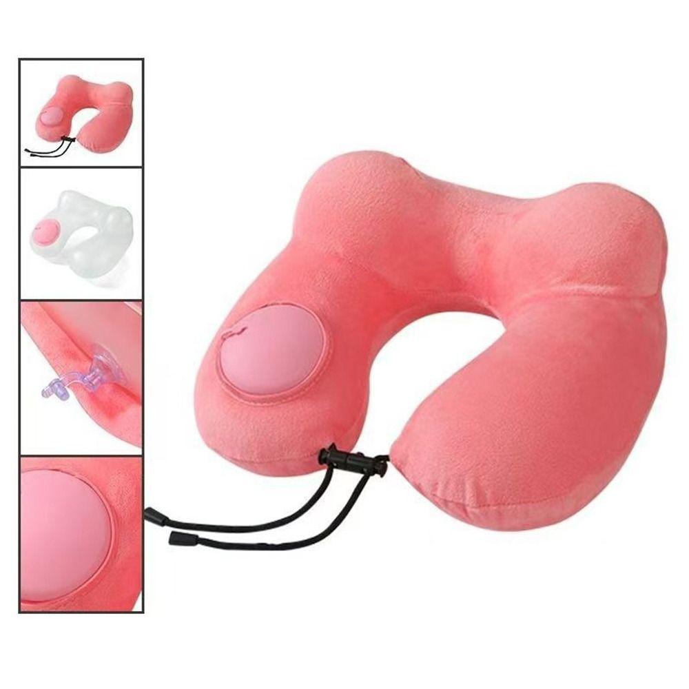 U-Shaped Inflatable Travel Pillow Hand Pressing Neckrest Pad Convenient Neck Support Cushion Car