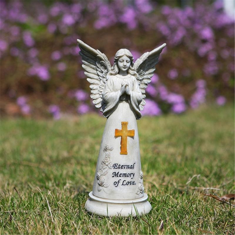 Statui Înger Grădină Rășini Decorațiuni Exterioare, Figurine Îngeri Solare Luminoase pentru Decorațiuni Grădină Curte Artă Cadou Comemorativ