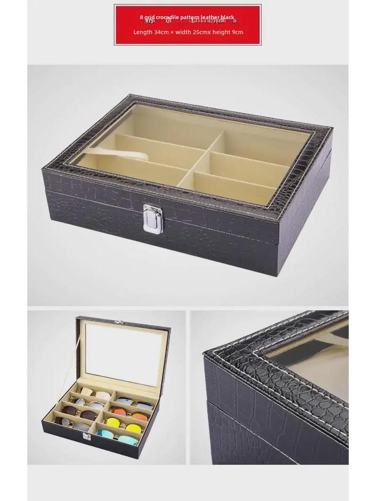 Duże skórzane pudełko do przechowywania okularów przeciwsłonecznych z zamkiem - Opakowanie prezentowe