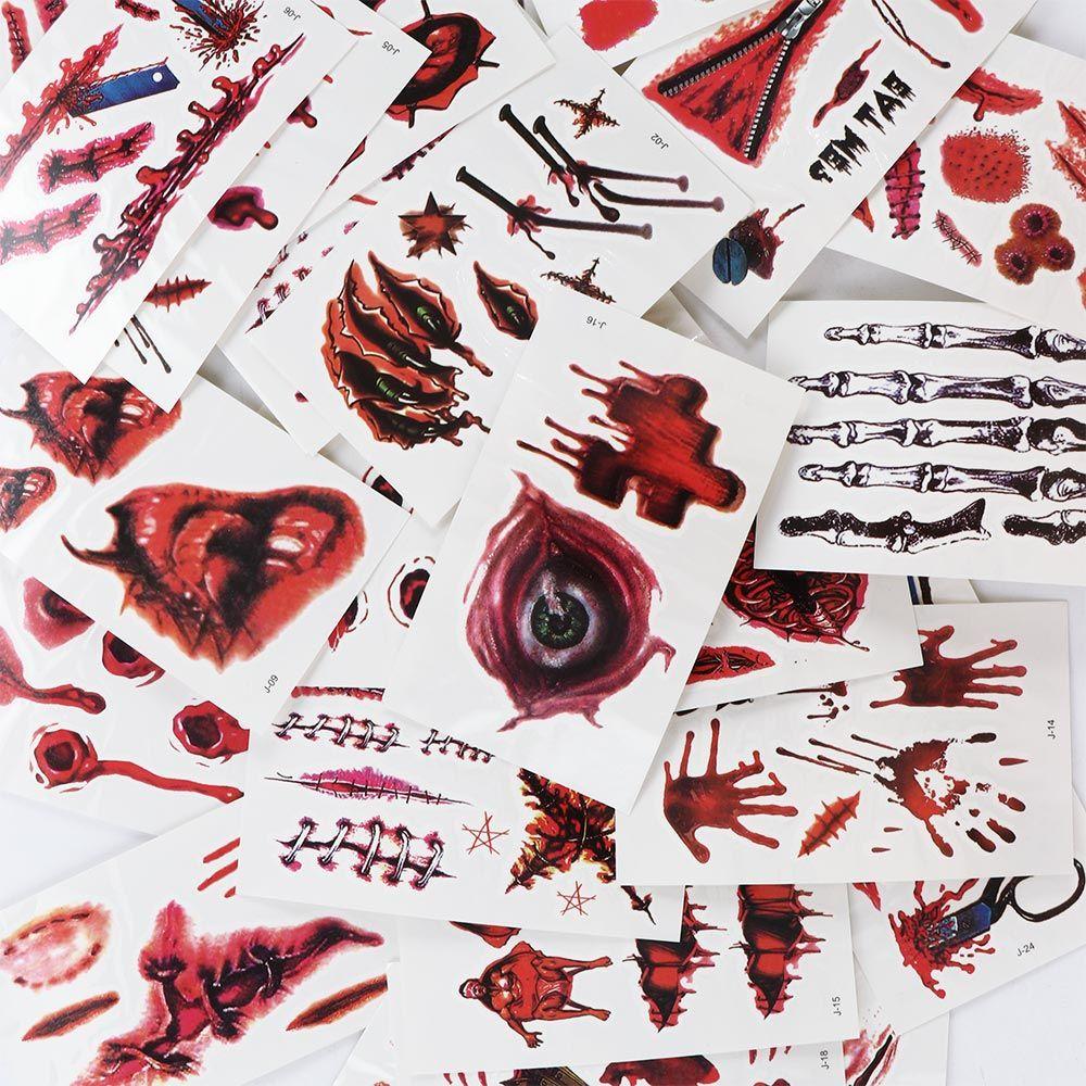 Einweg Party Körperkunst Fake Blutige Wunde Wasserdichte Temporäre Tattoos Fake Tattoo Horror Narbe Halloween Tattoo Aufkleber