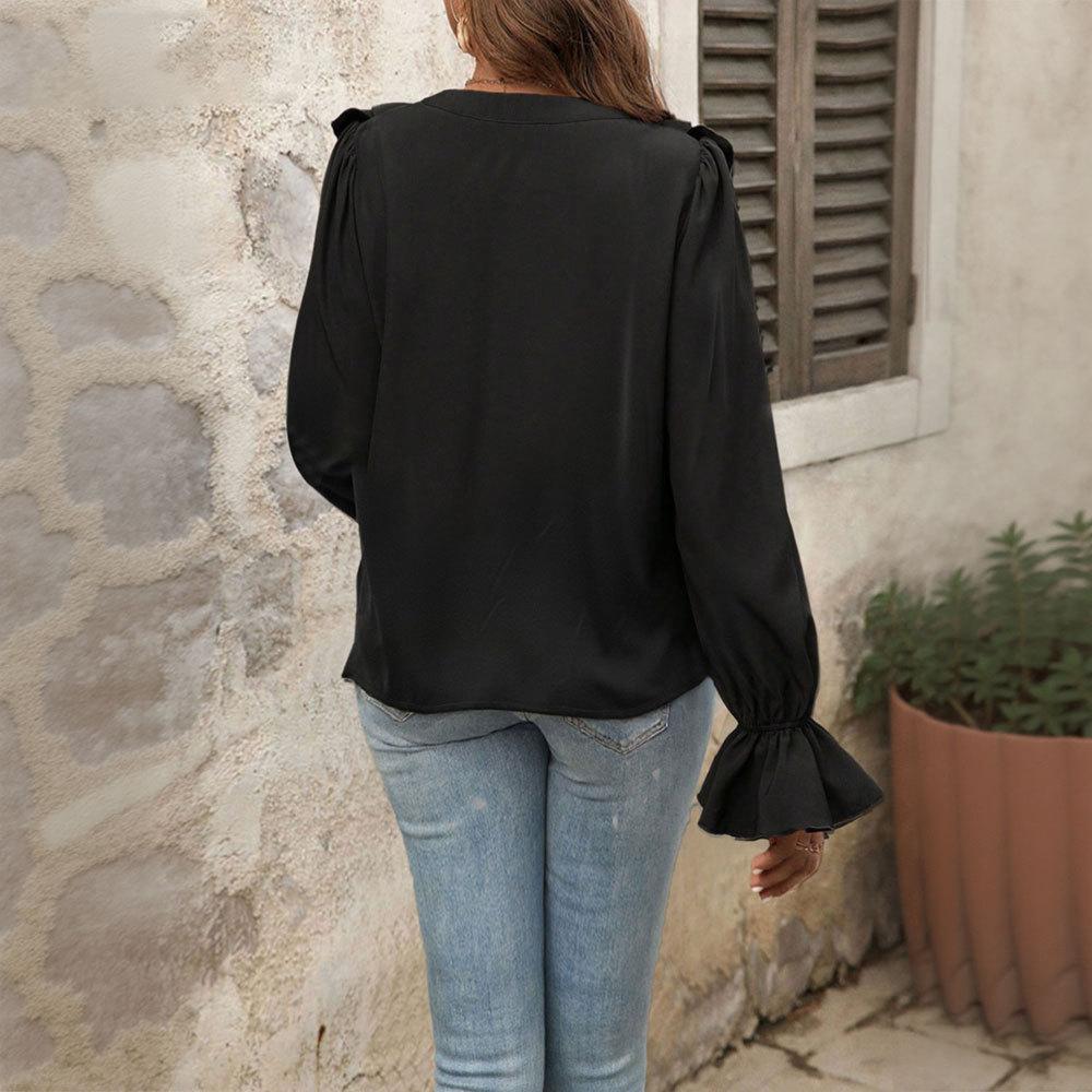 Abbigliamento donna europeo e americano autunno nuovo scollo a V bordo a balze temperamento elegante camicia donna