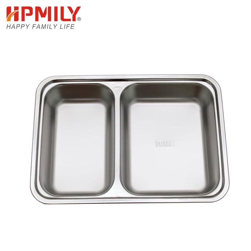 HPMILY 304 Stainless Steel 2-Compartment Lunch Tray with Cutlery