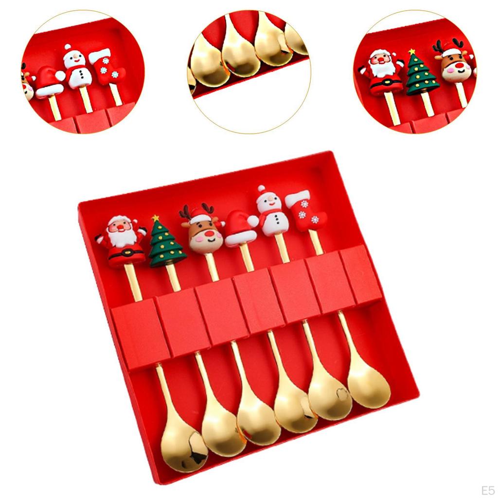 6 Piece Christmas Cutlery Set Flatware with Box Stainless Steel Dessert Spoon Tableware for
