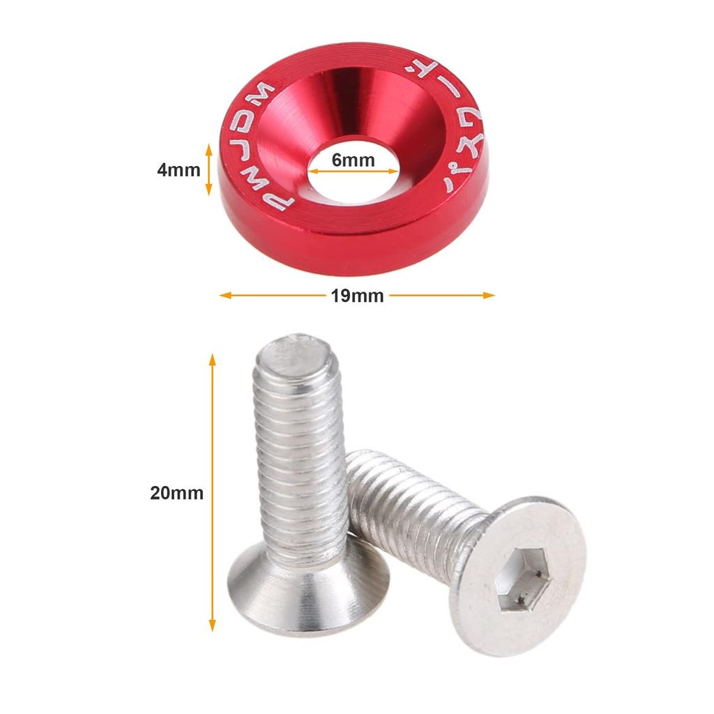 20pcs Fender Washers M6 Bolts License Plate Bumper Washers Screws M6 Bolts Decorative Gasket Bolts Red