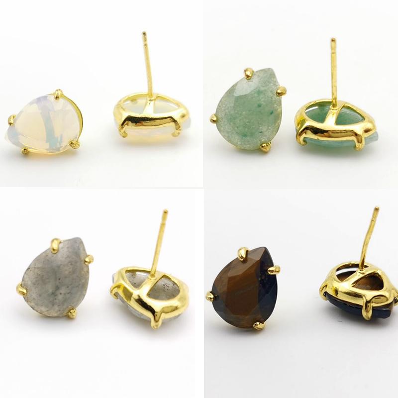 Casual Stud Earrings Water Drop Shape Faceted Natural Stone Earring Women Reiki Jewelry Fit for Party Anniversary Gift