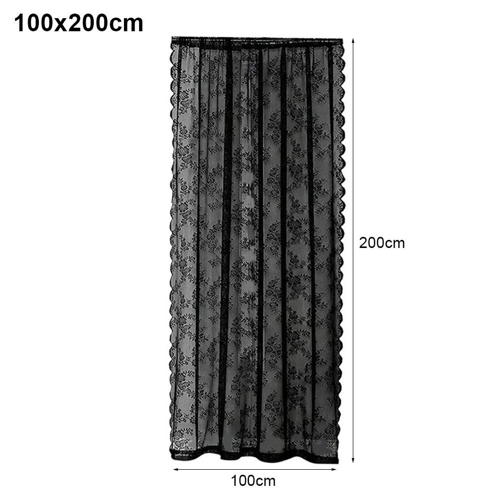 1Pcs Floral Embroidered Lace Curtain 100x200cm Rod Pocket Sheer Curtain Polyester Black Window Drape Shades