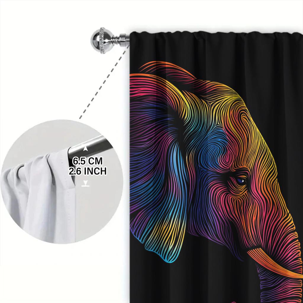 Set aus 2 brilliantfarbigen Vorhängen mit Elefantenprint, Heimdekoration, Fensterbehandlung, Schlafzimmer, Büro, Küchenvorhänge, aus Polyester, Master