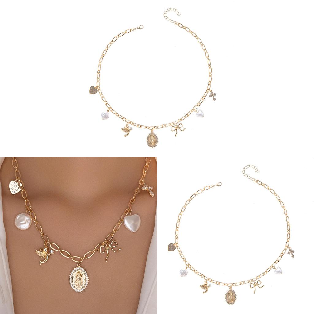 Pearl Butterfly Bow Necklace With Geometric Cross Pendant For Women Summer 2025