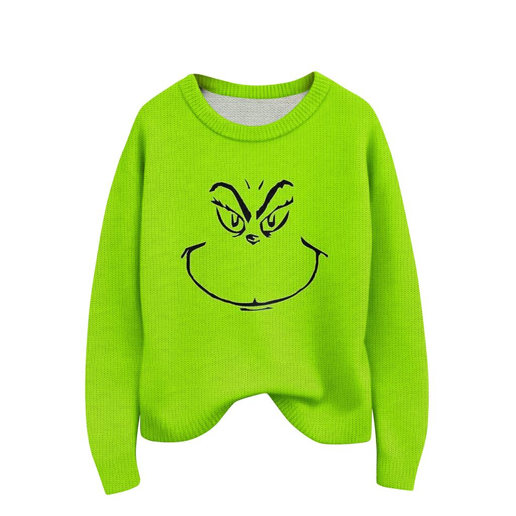 Long Sleeve Pullover Sweaters For Women O Neck Casual Cute Printing Knit Oversized Sweater