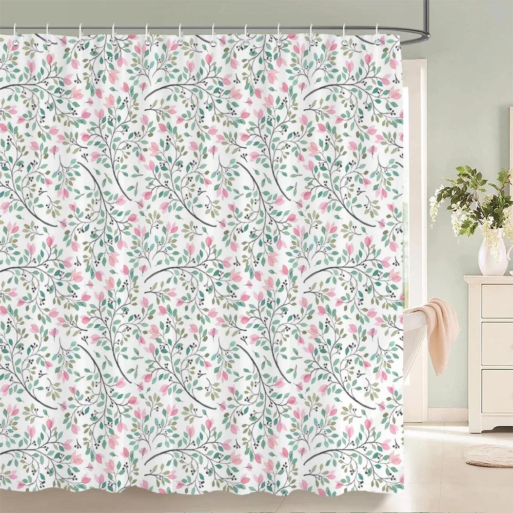 Flower Shower Curtain Bathroom Waterproof Polyester Shower Curtain Floral Printing Curtains for Bathroom Shower with Hooks