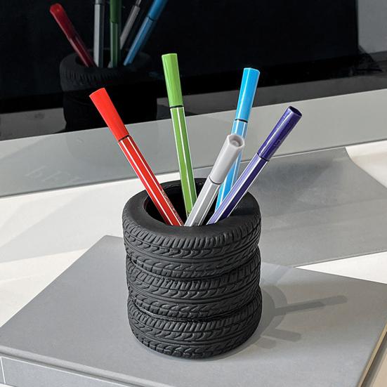 Portalápices con Forma de Neumático Apilado, Organizador de Escritorio Creativo, Soporte para Papelería para Pinceles de Maquillaje, Decoración de Oficina para Estudiantes