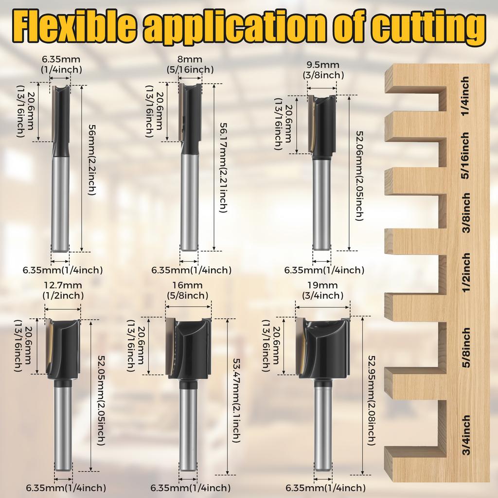 6 Stück 6mm-19mm Durchmesser 6mm Schaft Nutfräser Wolframkarbid Doppelnuten Fräser Holzfräser Für Holzbearbeitungswerkzeug