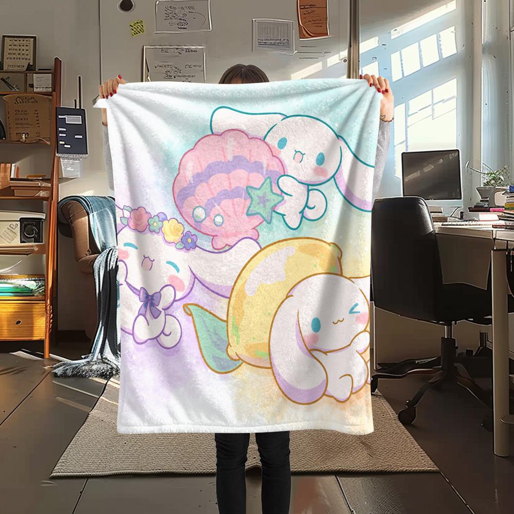 Cinnamoroll and Pochacco Print Flannel Blanket, High quality Comfortable for All Seasons, Home Decor, Warmth and Comfort