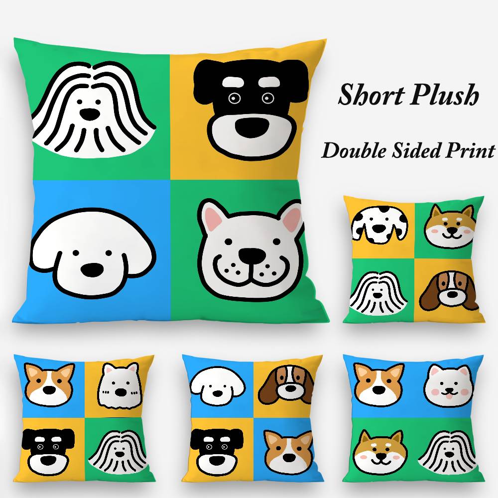 Cartoon Simple Cute Dog Pillow Case Plush Fabric Soft Double Sided Print Home Sofa High Quality Cushion Cover Throw