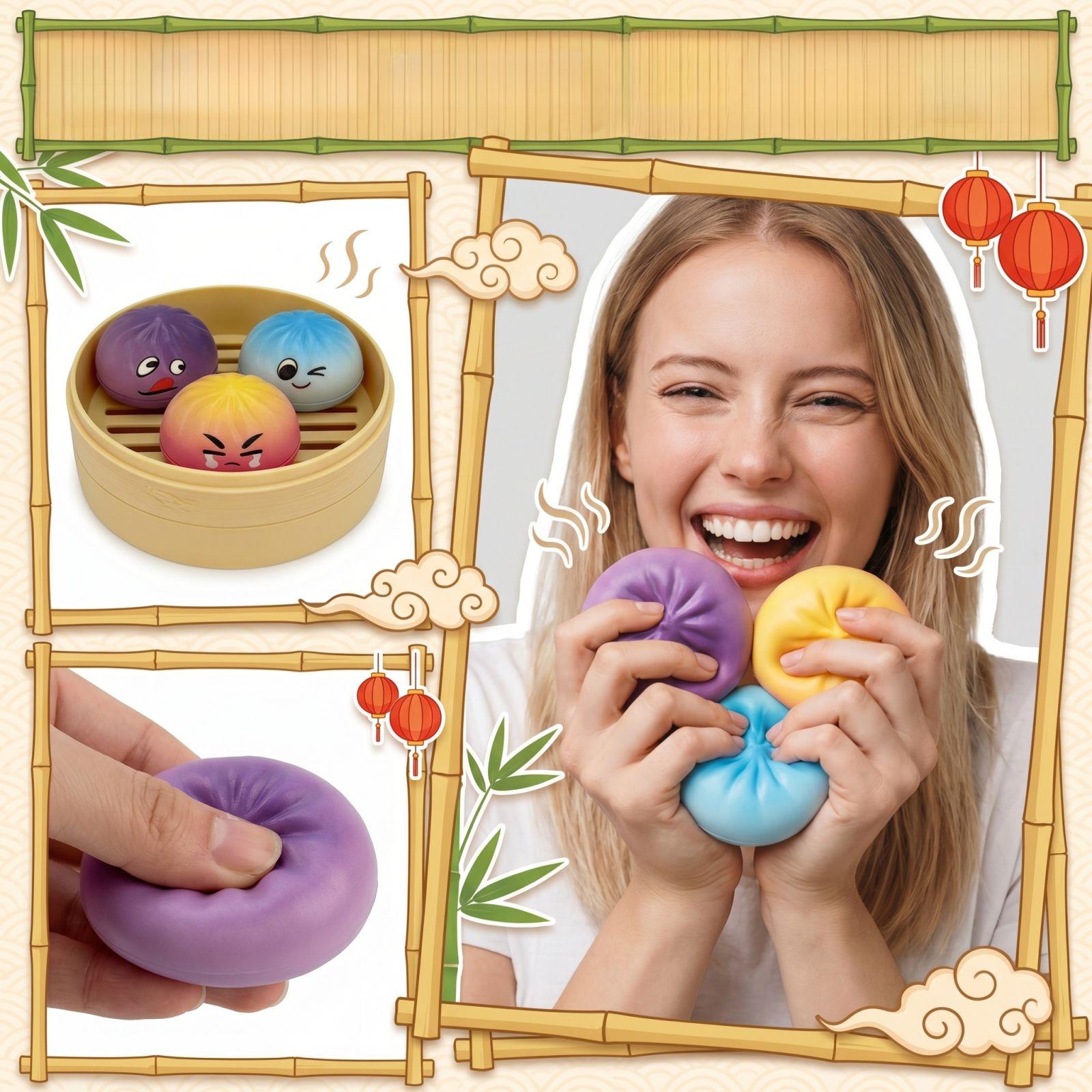 

Steamed Bun Stress-relieving Balls, 3-pack With Steamer Basket (random Color) One Size