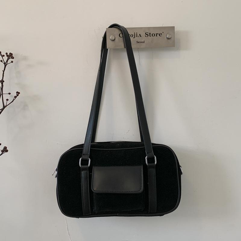 

Ретро замшевая сумка большой вместимости женская 2025 осень новая повседневная сумка-мессенджер для работы, портативная сумка-тоут чёрный