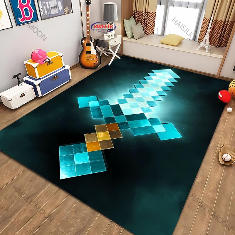 1PC Pixel Pattern Sword Printed Carpet Computer Room Game Room Non-slip Decorative Mat Livingroom Bedroom Office Large Area Rug