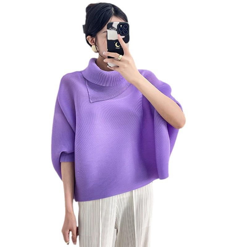 Miyake Damen Plissee Fledermausärmel Oberteil - Lockere Passform, Lange Ärmel, Einfarbig, Ideal für Frühling und Herbst