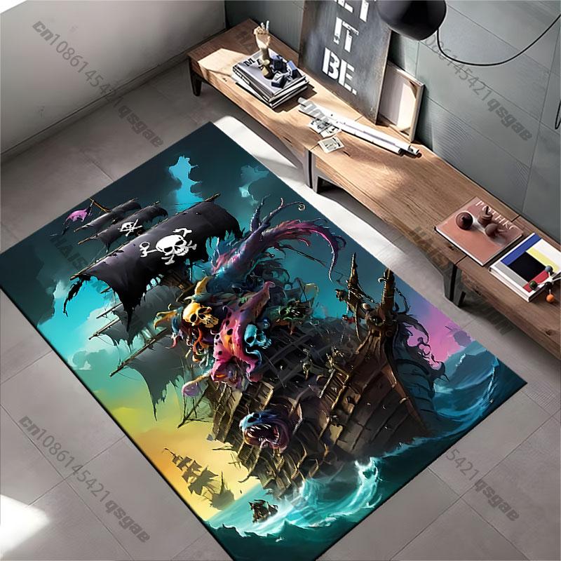 Pirate Ship with Menacing Creatures Carpet Yoga Living Room Room Decor Children's Crawling Mat Doormat Area Rug Games Mat
