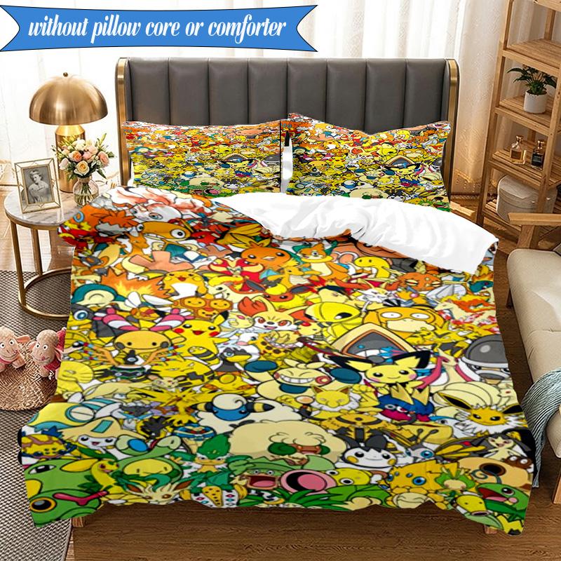 Cute Pika Adventure 3pcs K-pop Music Group Bedding set,Ideal for Bedroom, Dormitory,Including Duvet Cover And 2pcs Pillowcases,Fan Gifts