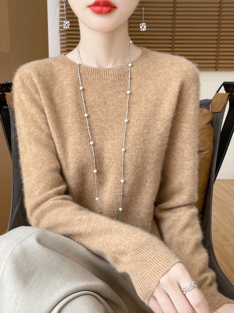 Höst/Vinter 100% Ull Rundhals Slim Fit Dammode Stickad Tröja