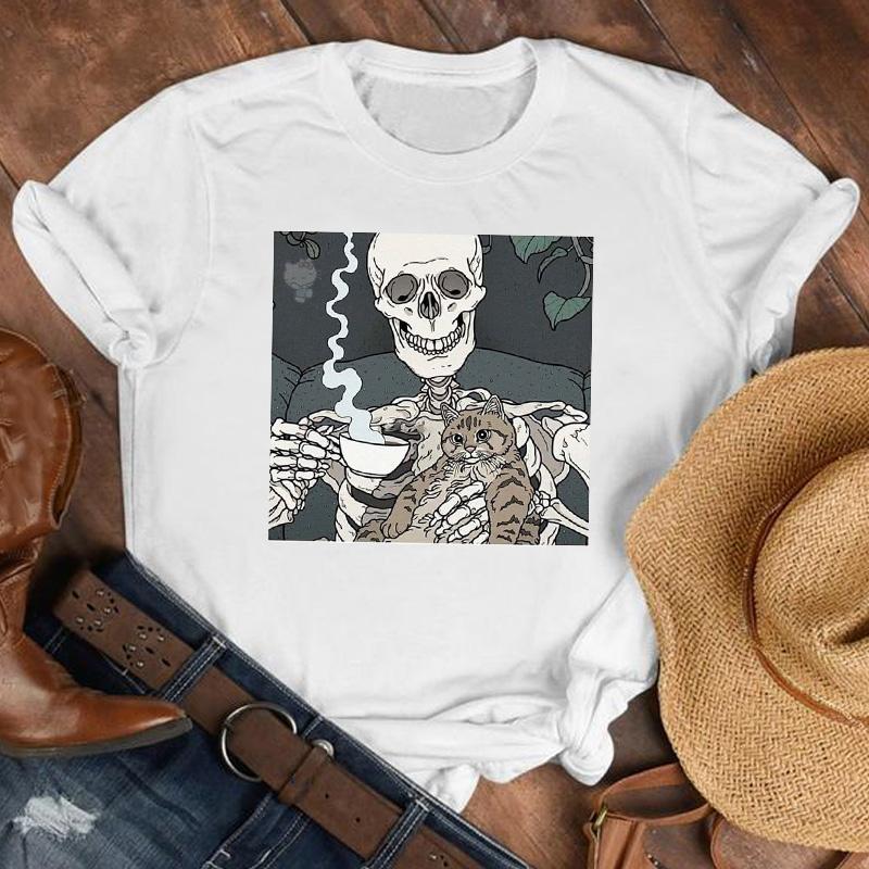 Women Lady Printed Cartoon 90S Horror Sleep Fashion Shirt Clothes Tshirt Female Print T Tee