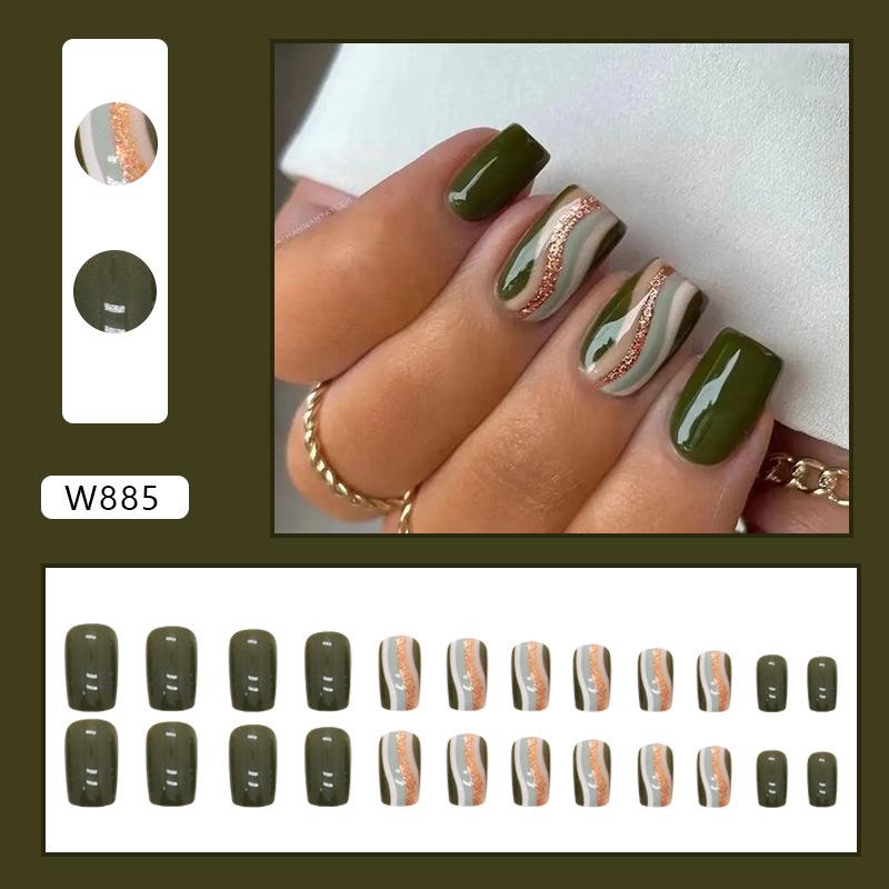 Retro And Elegant Spring And Summer Flower Manicure Fashion European And American Style Almond A Square Nail Piece Finished Product Mixed Batch