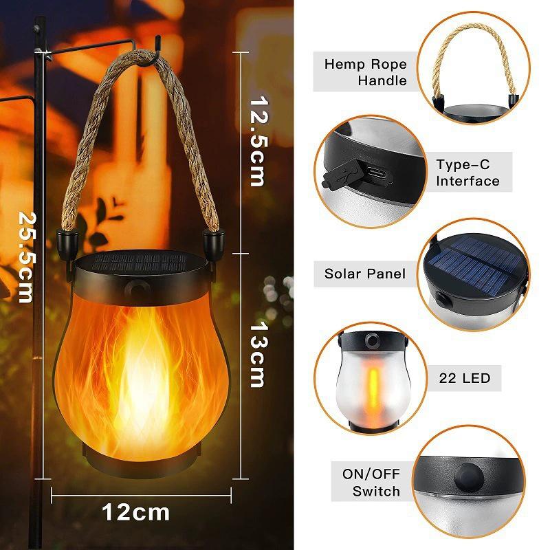 Second Gen USB-Rechargeable Solar Flame Lantern for Garden & Camping