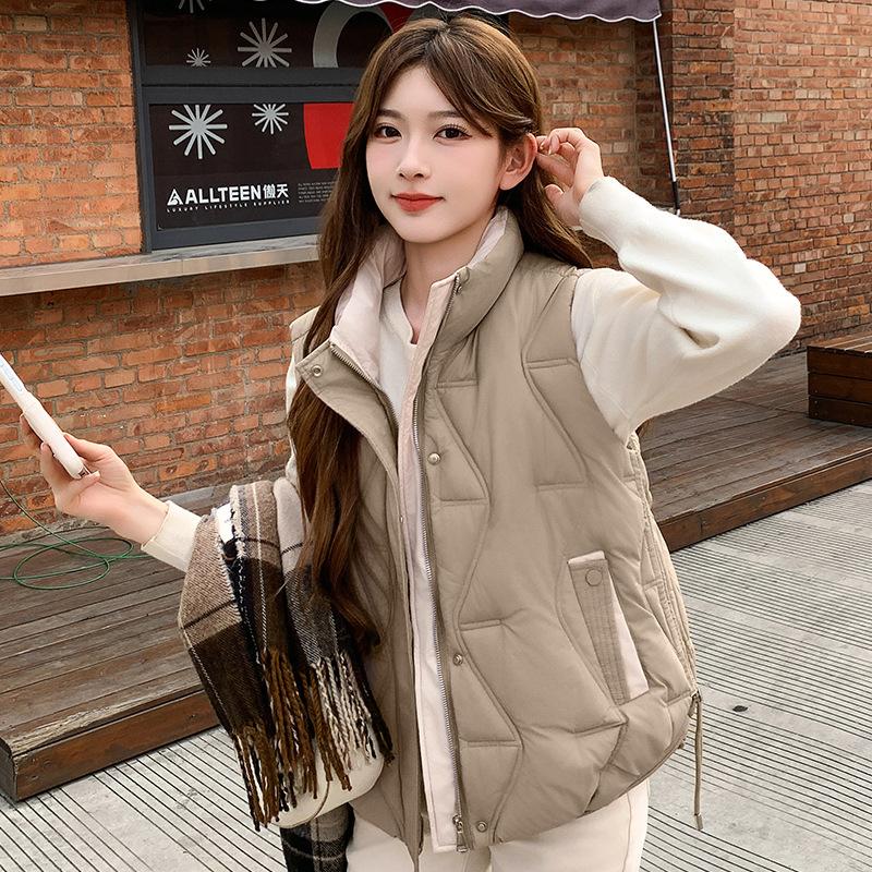 

Пуховый теплый жилет женский осенне-зимний новая модная повседневная спортивная легкая жилетка со стойкой воротником куртка XXL хаки