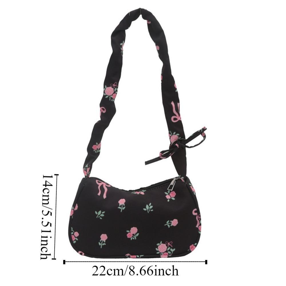 Sweet Flower Pleated Underarm Bag Bowknot Floral Shoulder Bag Simple Nylon Handbag  Gifts