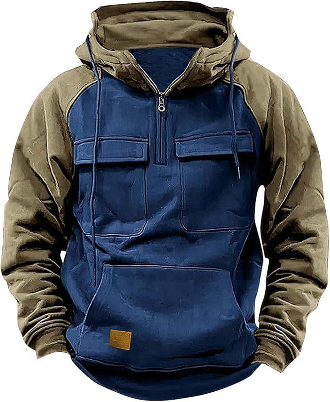Men's Color Block Hooded Sweatshirt Jacket - 2024 Autumn/Winter Collection
