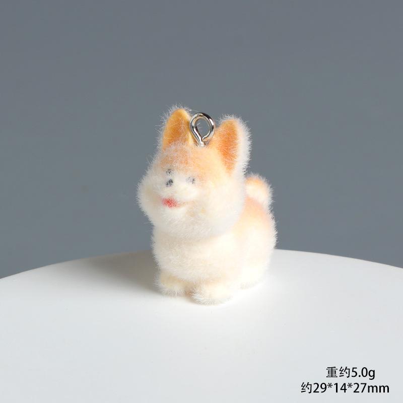 Cute Flocked 3D Dog Resin Figure Animal Statue Keychain Pendant for DIY Crafts Home Desk Decor Kawaii Gift Ideas
