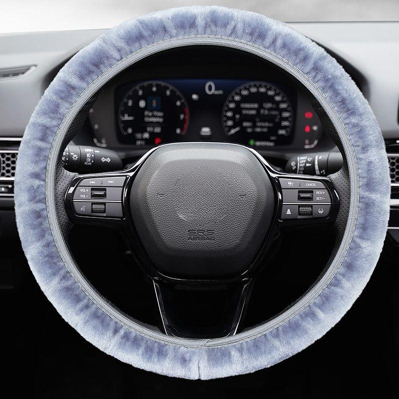 Weicher, kurzer Plüsch-Auto-Lenkradbezug, Herbst-Winter-Fahrer-Zubehör grau
