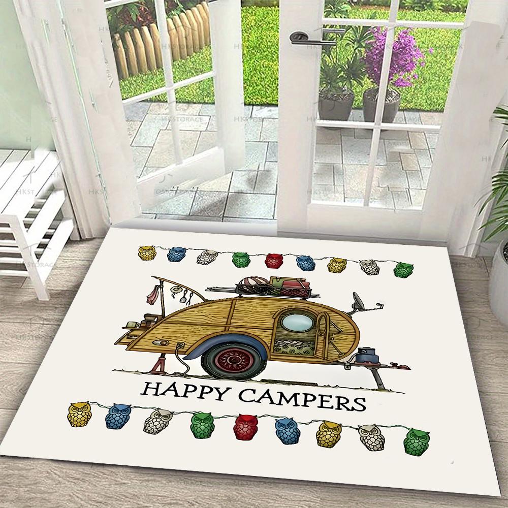 Happy Campers Print Door Mat Pattern Cartoon Rv Life Entrance Doormat Rug Living Room BedroomRugs Kitchen Front Non-slip Rug 40cm x 60cm