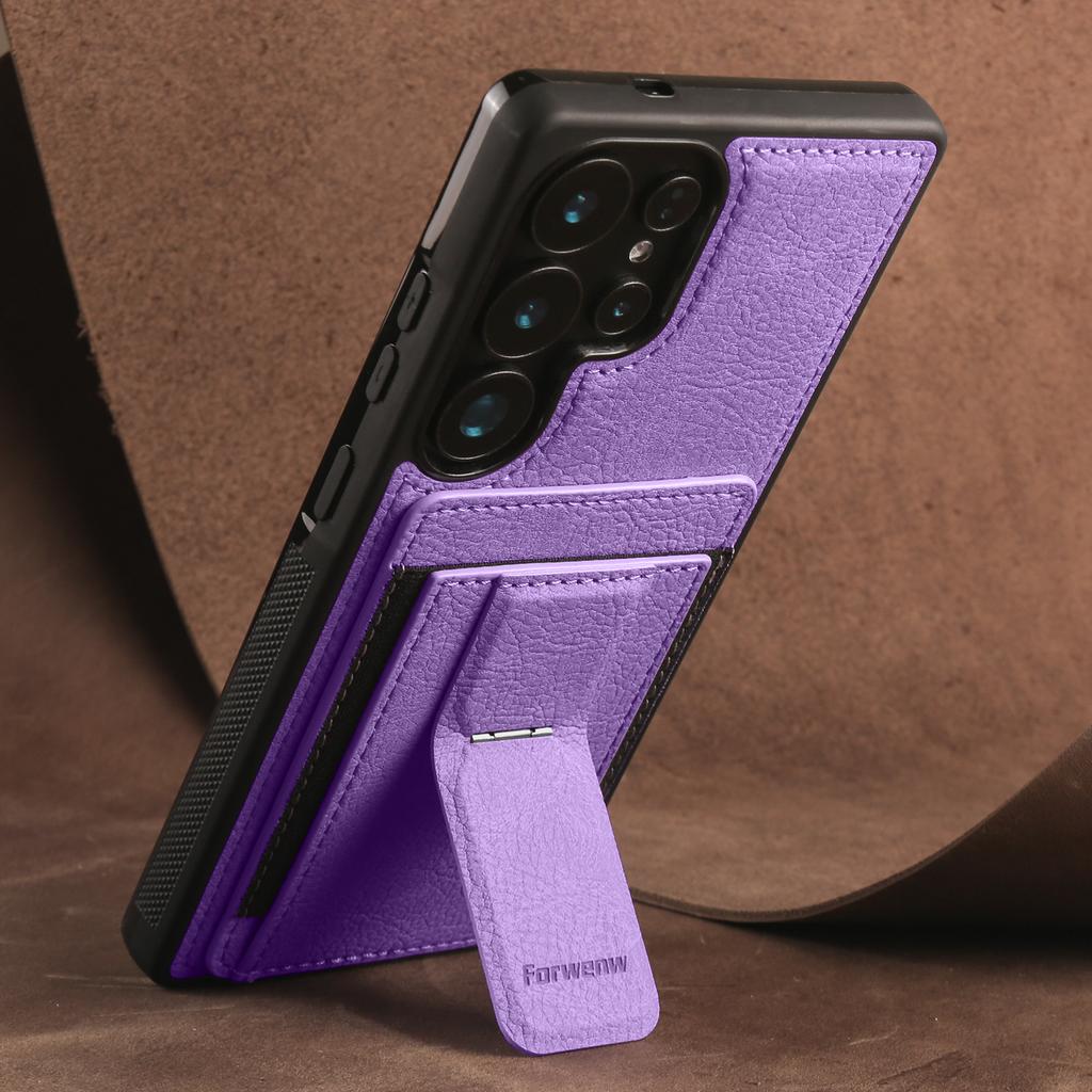 Business Magnetic Cards Solt Leather Phone Case For Samsung S26 Ultra S25 Plus S24 A36 A56 A16 A17 A07 Invisible Bracket Cover