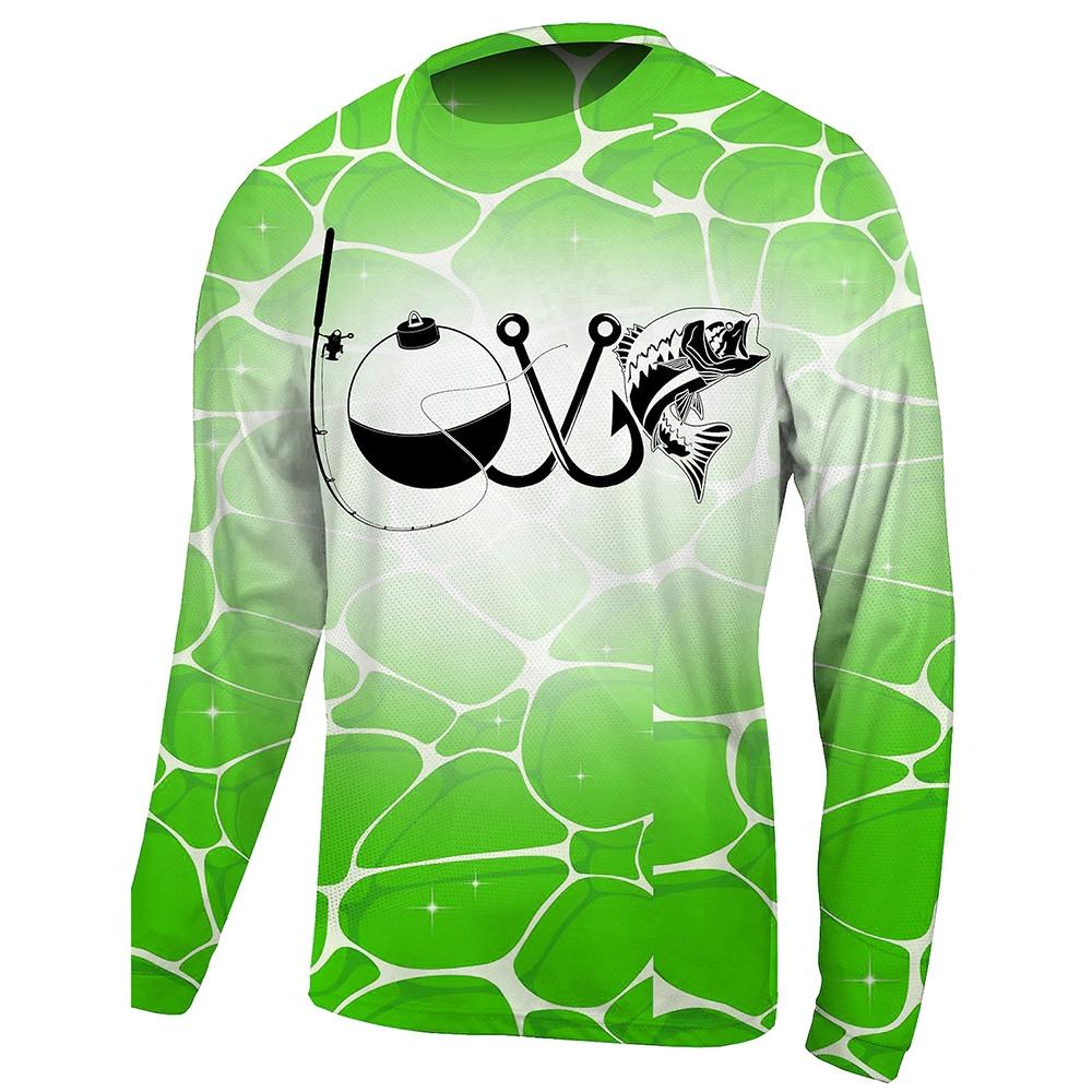 2024 Men's Fishing Shirt Long Sleeve Piranha Sea Wave Print Outdoor Running Training Breathable O Neck T-Shirt Fishing Clothing