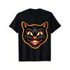 Europeiska storlekar Herr Vintage Svart Katt Grafisk T-shirt - Spöklik Halloween-Tee med Orange Ögon - Mjuk Vardagsskjorta för Kostymfester