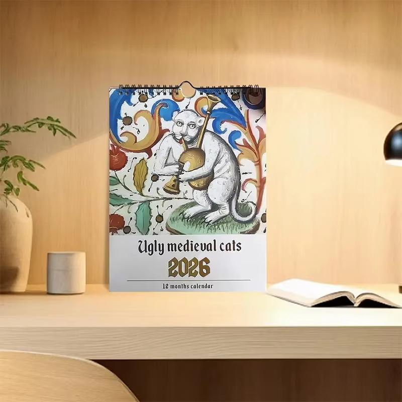 2026 Ugly Medieval Cats Calendar Whimsical Cat Design Large Font Easy To Read Calendar Decoration For The Entrance Hall & Bedroo